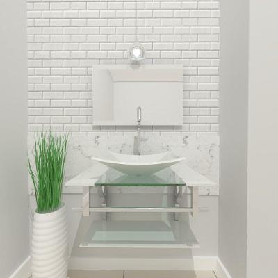 Gabinete de Vidro 60cm Inox com Cuba Retangular Branco