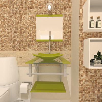 Gabinete de Vidro 40cm AC com Cuba Quadrada Verde Oliva