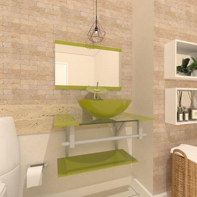 Gabinete De Vidro Para Banheiro 60cm Ac Cuba Redonda Com Sifao E Torneira Metal Cor:verde Oliva