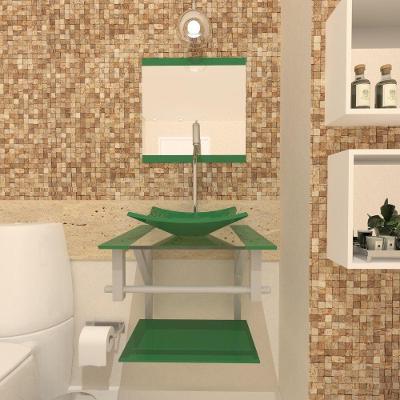 Gabinete de Vidro 40cm AC com Cuba Quadrada Verde 