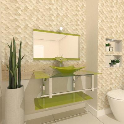 Gabinete de Vidro 90cm Inox com Cuba Retangular Verde Oliva