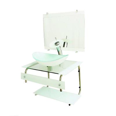 Gabinete de Vidro 60cm Inox com Cuba Oval Branco