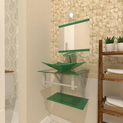 Kit Gabinete de Vidro com Cuba Retangular + Torneira Verde