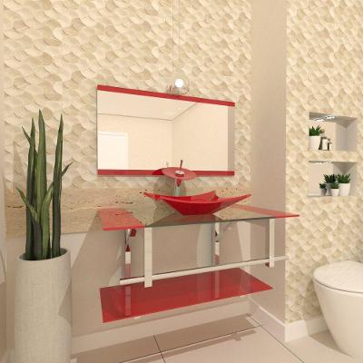 Gabinete de Vidro 90cm com Cuba Retangular Vermelho Ferrari