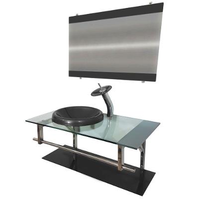 Gabinete de Vidro 90cm Inox com Cuba Chapéu Redonda Grafite