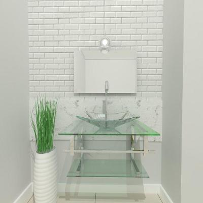 Gabinete De Vidro Para Banheiro 60cm Inox Cuba Retangular Com Sifao E Torneira Metal Cor:incolor