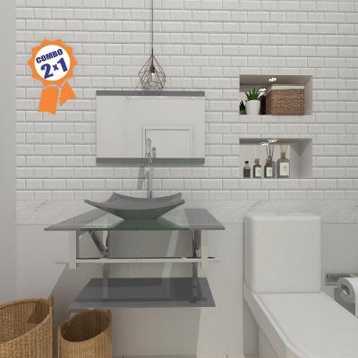 Kit Gabinete de Vidro 60 cm Cuba e Torneira Algarve Prata