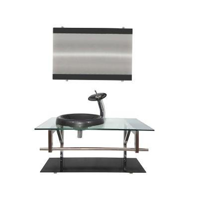 Gabinete de Vidro 80cm Inox com Cuba Chapéu Redonda Grafite