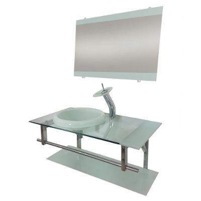 Gabinete de Vidro 90cm com Cuba Chapéu Redonda Branco