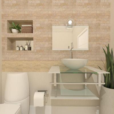 Gabinete de Vidro 60cm Inox com Cuba Redonda Branco