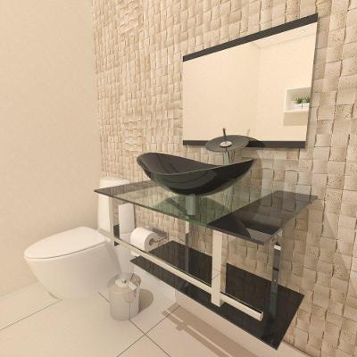 Gabinete de Vidro 70cm Inox com Cuba Oval Grafite