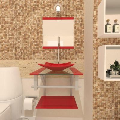 Gabinete de Vidro 40cm AC com Cuba Quadrada Vermelho Ferrari