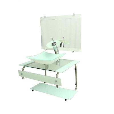 Gabinete de Vidro 60cm Inox com Cuba Quadrada Branco