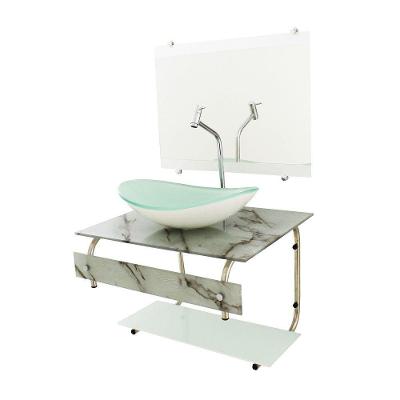 Gabinete De Vidro Para Banheiro Inox Com Cuba Oval Branco