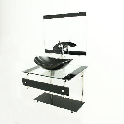 Gabinete de Vidro 60cm Inox com Cuba Oval Preto