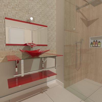Gabinete de Vidro 80cm Inox Cuba Quadrada Vermelho Ferrari
