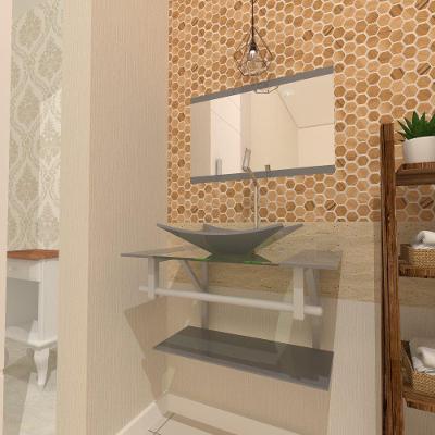 Gabinete De Vidro Para Banheiro 60cm Ac Cuba Retangular Com Sifao E Torneira Metal Cor:prata