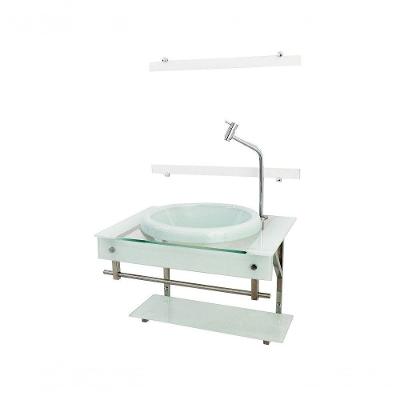 Gabinete Com Cuba Para Banheiro De Vidro Iqx 60cm Inox Com Cuba Chapeu - Branco