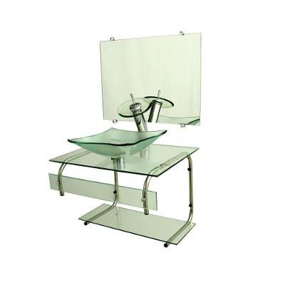 Gabinete de Vidro 60cm Inox com Cuba Quadrada Incolor