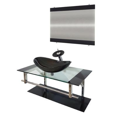 Gabinete de Vidro 90cm Inox com Cuba Oval Preto