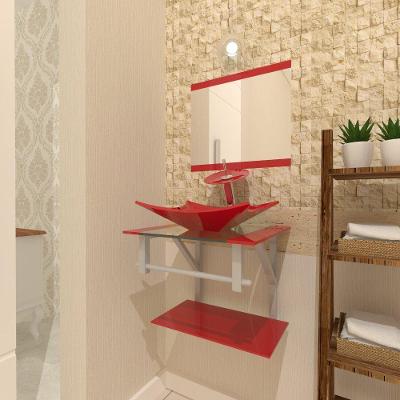 Gabinete de Vidro Cuba Retangular +Torneira Vermelho Ferrari