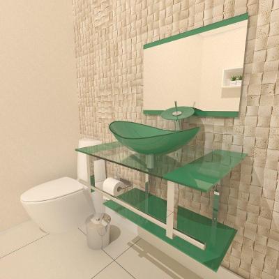 Gabinete de Vidro 70cm Inox com Cuba Oval Verde