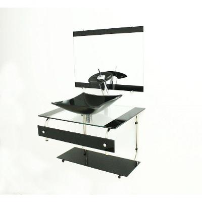 Gabinete de Vidro 60cm Inox com Cuba Quadrada Preto