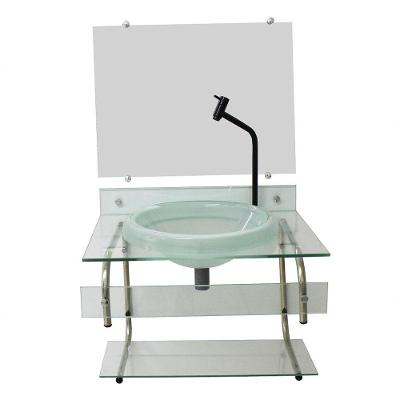 Gabinete de Vidro Inox + Torneira Preta Cubas e Gabinetes