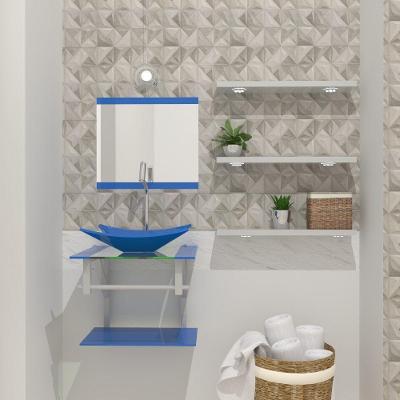 Gabinete de Vidro 45cm AC com Cuba Retangular Azul