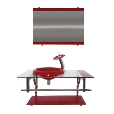 Gabinete de Vidro 80cm Cuba Chapéu Redonda Vermelho Cereja