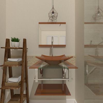 Gabinete de Vidro 45cm Inox Cuba Quadrada e Torneira Algarve