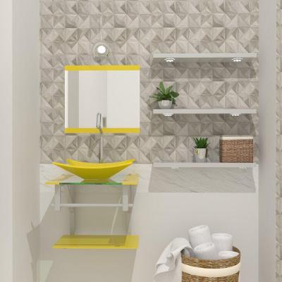 Gabinete de Vidro 45cm AC com Cuba Retangular Amarelo