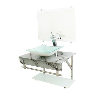 Gabinete De Vidro 60cm Iqx Inox Com Cuba Quadrada Branco