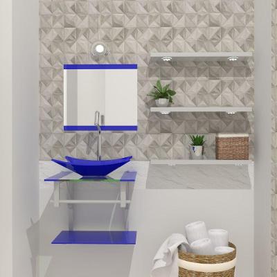 Gabinete de Vidro 45cm AC com Cuba Retangular Azul Escuro
