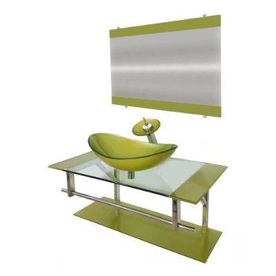Gabinete de Vidro 90cm Inox com Cuba Oval Verde Oliva
