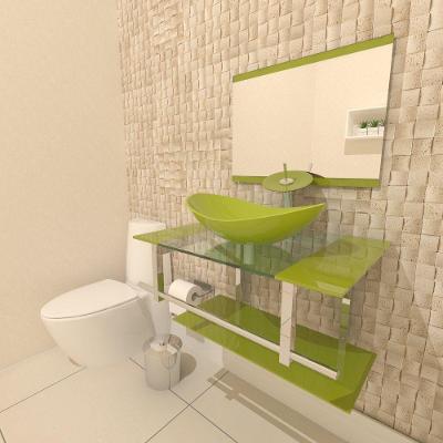 Gabinete de Vidro 70cm Inox com Cuba Oval Verde Oliva