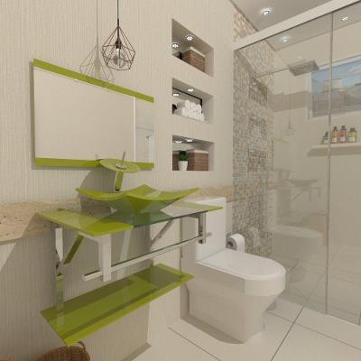 Gabinete de Vidro 60cm Inox com Cuba Quadrada Verde Oliva