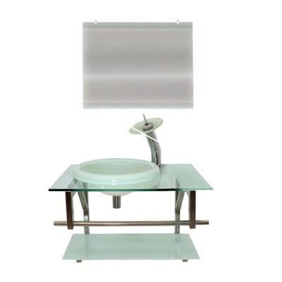 Gabinete de Vidro 70cm com Cuba Chapéu Redonda Branco