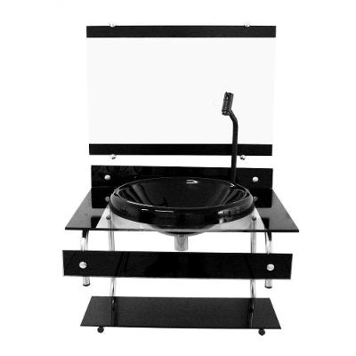 Gabinete Para Banheiro De Vidro 60cm Inox Preto + Torneira