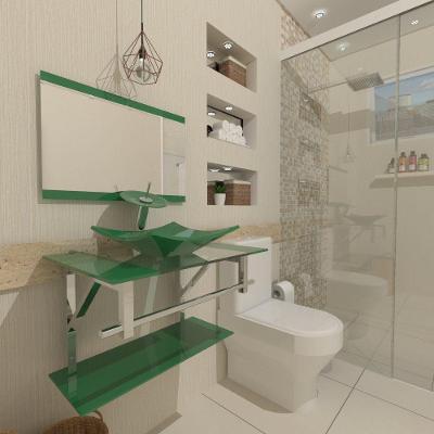 Gabinete de Vidro 60cm Inox com Cuba Quadrada Verde