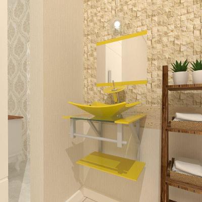 Kit Gabinete de Vidro com Cuba Retangular + Torneira Amarela
