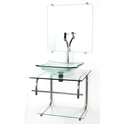 Gabinete De Vidro Para Banheiro 40cm Inox Cuba Quadrada Com Sifao E Torneira Metal Cor:incolor