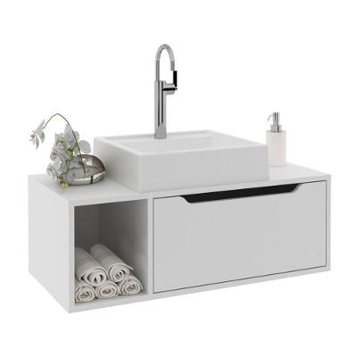 Gabinete Banheiro 80cm Com 1 Porta E Nicho Multimóveis Cr10122 Branco Branco