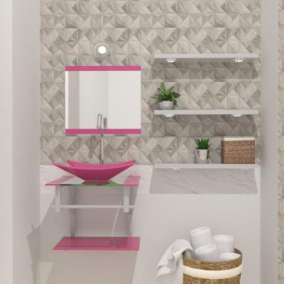 Gabinete de Vidro 45cm AC com Cuba Retangular Rosa 