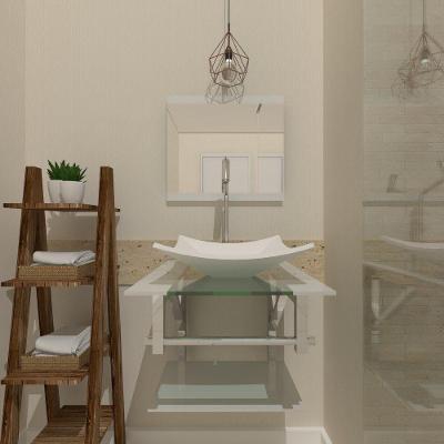 Gabinete de Vidro 45cm Inox Cuba Quadrada e Torneira Algarve