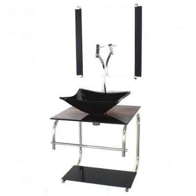 Gabinete De Vidro Para Banheiro 40cm Inox Cuba Quadrada Com Sifao E Torneira Metal Cor:madeira Rustica