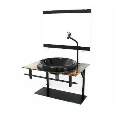 Gabinete de Vidro para Banheiro 60cm com Cuba Chapeu Mármore