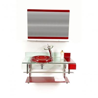 Gabinete de Vidro 90cm Curvado Inox Com Cuba Vermelho Cereja