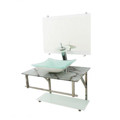 Gabinete De Vidro 60cm Iq Inox Com Cuba Branco