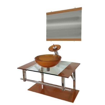 Gabinete de Vidro 80cm Inox com Cuba Redonda Dourado Real